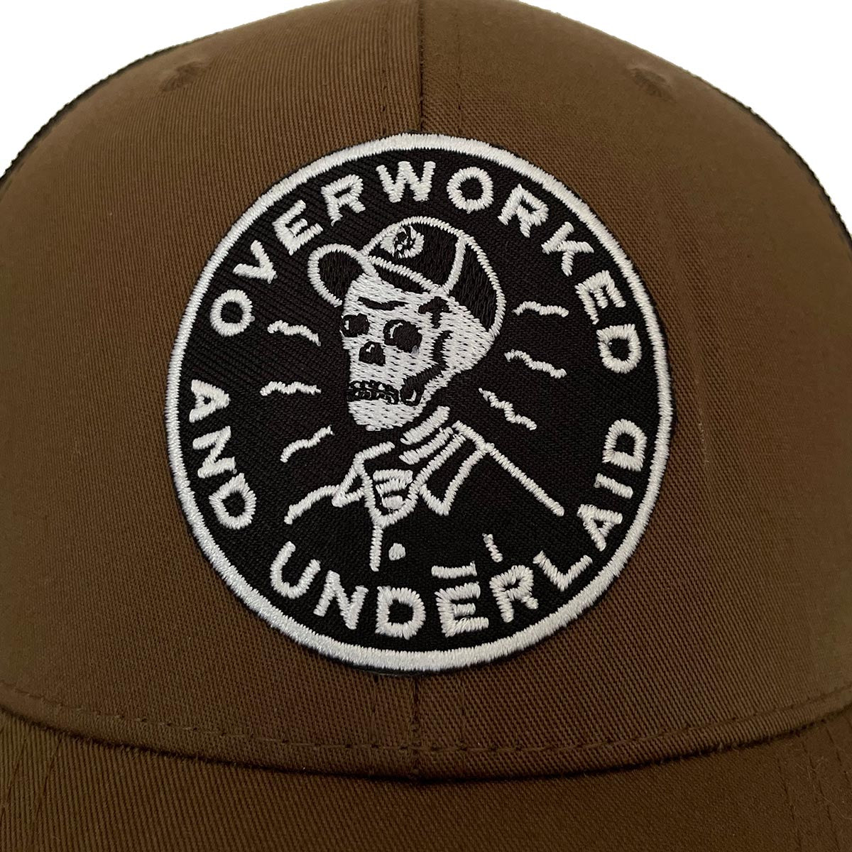 Overworked and Underlaid Trucker Hat