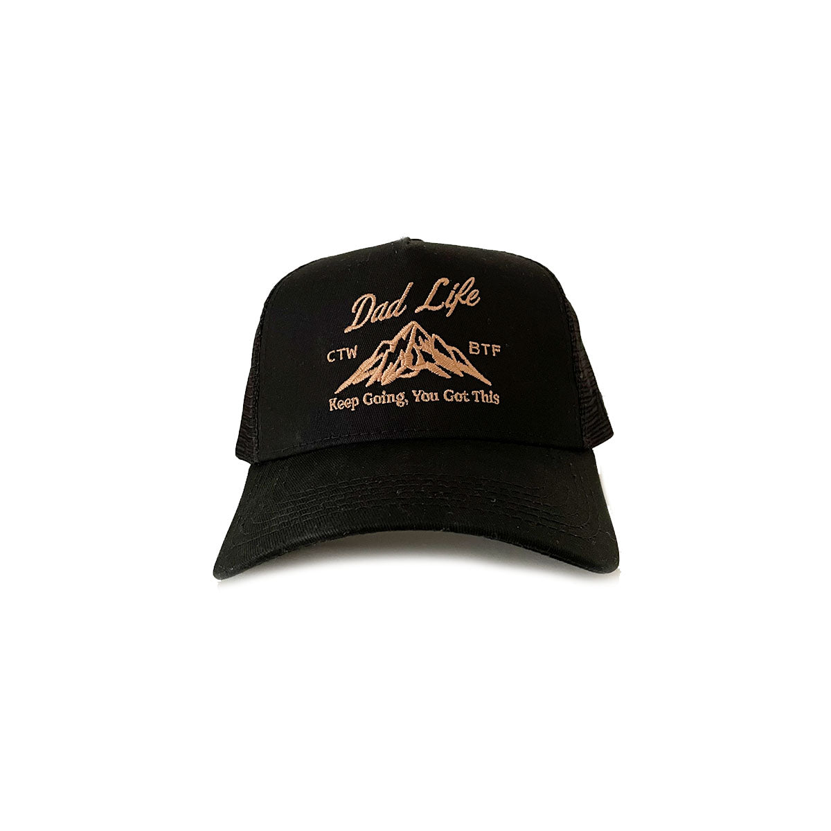 black trucker hat for dad with mountain